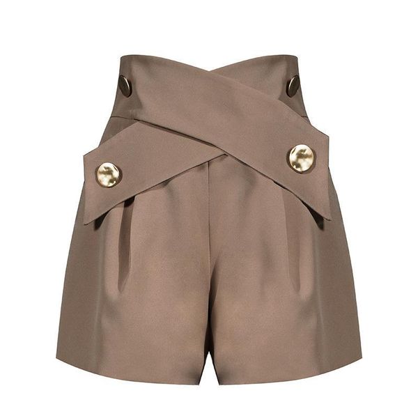 women's shorts high waist metal buckle designer casual a-line wide-leg female khaki black loose clothing 2021 brand fashion, White;black
women's shorts high waist metal buckle designer casual a-line wide-leg female khaki black loose clothing 2021 brand fashion, White;black