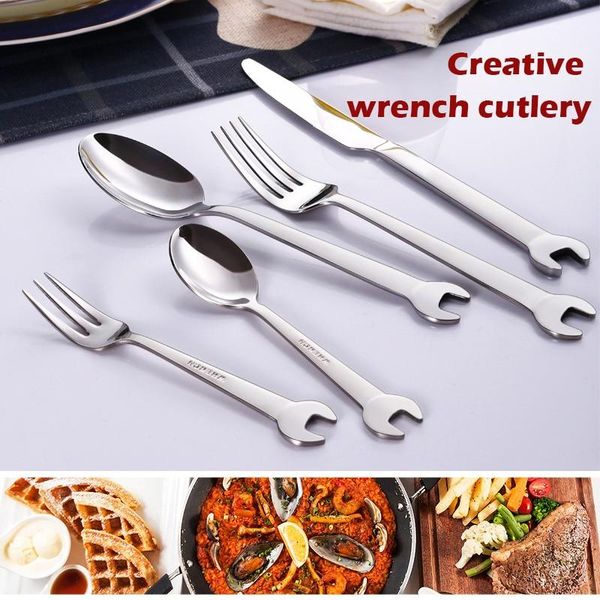 stainless steel creative wrench shape dinnerware set cutlery knife utensils kitchen accessories dinner fork spoon family camping 
stainless steel creative wrench shape dinnerware set cutlery knife utensils kitchen accessories dinner fork spoon family camping