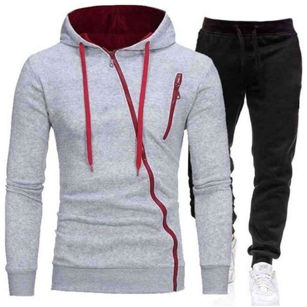 men's hoodie trousers set, men's zipper sportswear, coat, autumn and winter, Gray 
men's hoodie trousers set, men's zipper sportswear, coat, autumn and winter, Gray