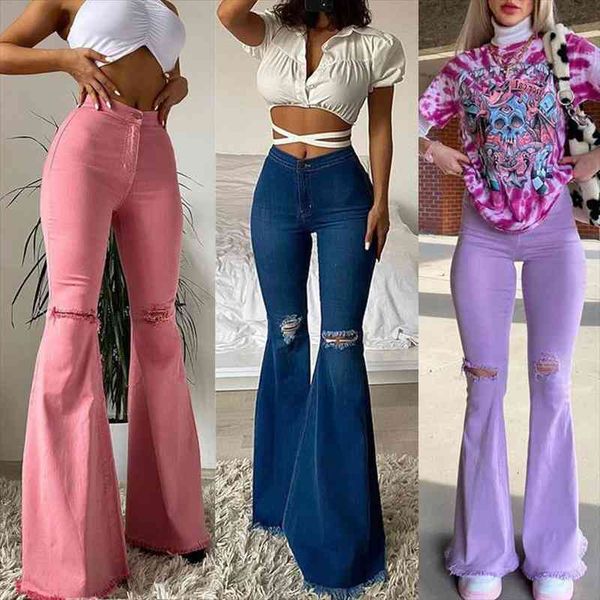 women denim flared pants high-waisted button holes ripped bodycon bell-bottoms trousers solid tight summer clothing, Black;white
women denim flared pants high-waisted button holes ripped bodycon bell-bottoms trousers solid tight summer clothing, Black;white