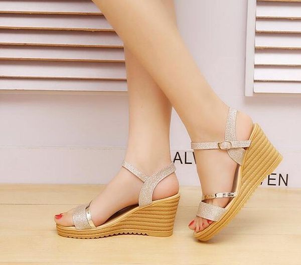 summer gold women sandals fashion high heels bling buckle gladiator sandals platform wedge shoes women, Black
summer gold women sandals fashion high heels bling buckle gladiator sandals platform wedge shoes women, Black