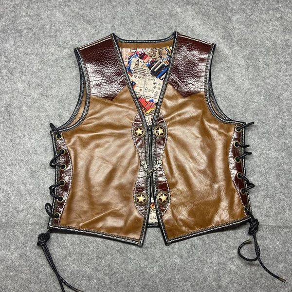 men's leather & faux gu.seemio man cowhide vintage jacket genuine thick motorcycle vest locomotive enthusiasts embroidery, Black
men's leather & faux gu.seemio man cowhide vintage jacket genuine thick motorcycle vest locomotive enthusiasts embroidery, Black