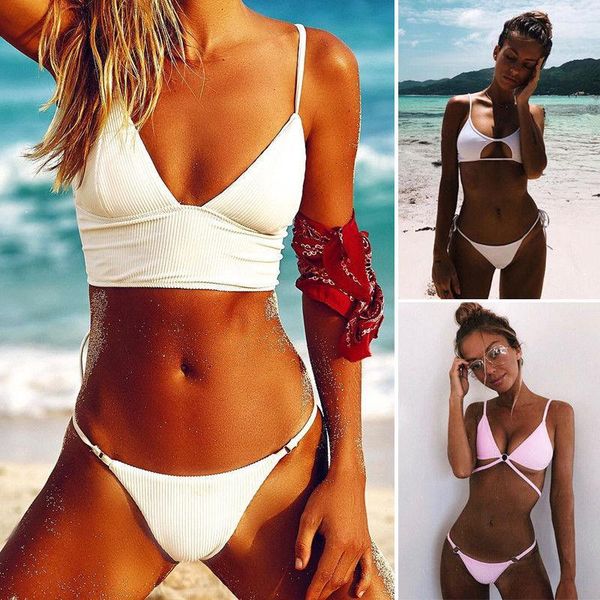 women's swimwear women summer solid bikini set push-up padded neon bandage swimsuit bathing suit, White;black
women's swimwear women summer solid bikini set push-up padded neon bandage swimsuit bathing suit, White;black