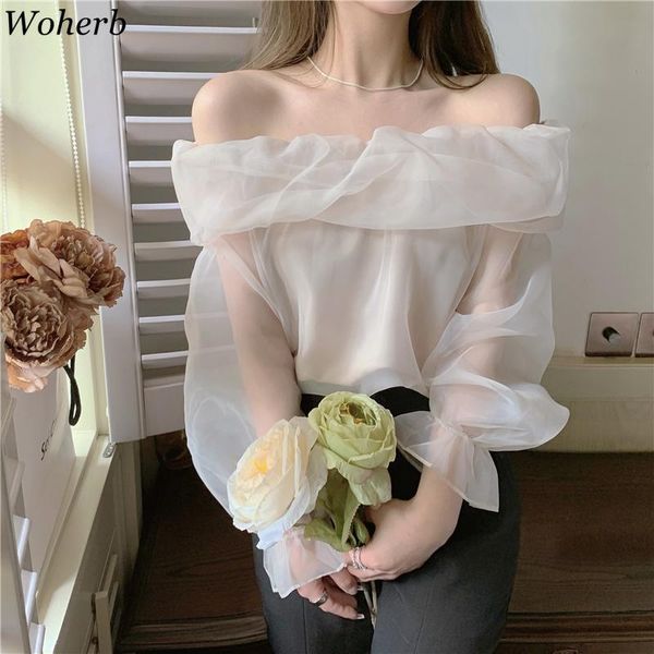 women's blouses & shirts woherb romance sweet off shoulder mesh shirt slim femme puff sleeves 2021 korean chic elegant blusas, White
women's blouses & shirts woherb romance sweet off shoulder mesh shirt slim femme puff sleeves 2021 korean chic elegant blusas, White