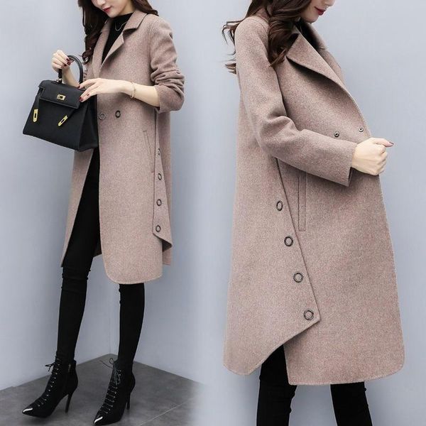 women's wool & blends winter wear loose large medium length woolen coat camel a word thickened coats for women, Black
women's wool & blends winter wear loose large medium length woolen coat camel a word thickened coats for women, Black