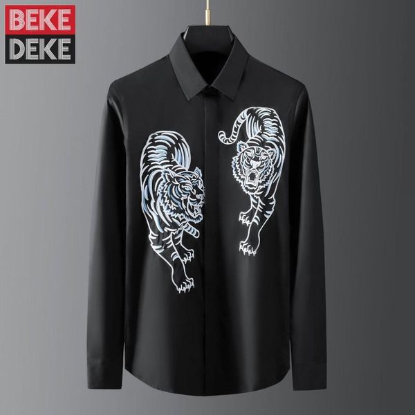 men's casual shirts gothic black mens embroidery chemise homme slim fit long sleeve harajuku high street party shirt clubwear, White;black
men's casual shirts gothic black mens embroidery chemise homme slim fit long sleeve harajuku high street party shirt clubwear, White;black