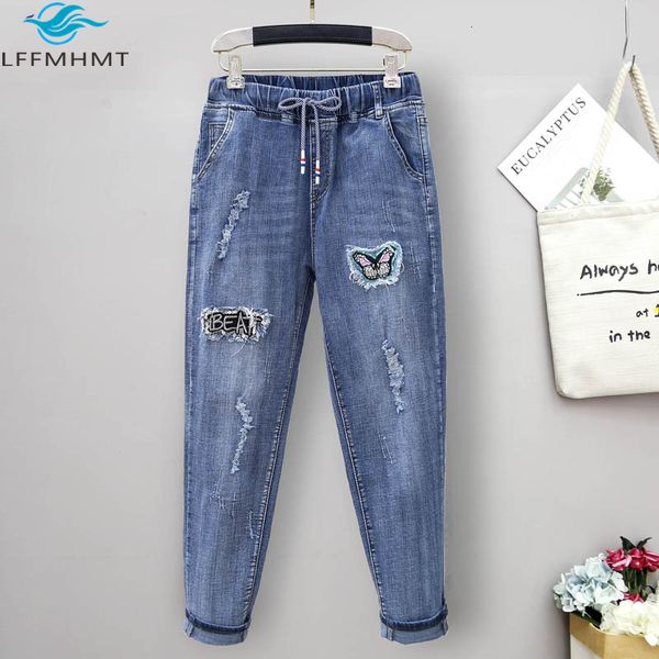 2021 new 100kg large size women elastic waist butterfly patchwork scratched hole female casual denim pant office lady baggy trouser 7p6x, Blue
2021 new 100kg large size women elastic waist butterfly patchwork scratched hole female casual denim pant office lady baggy trouser 7p6x, Blue
