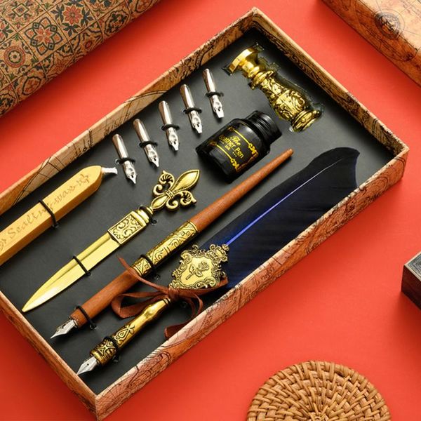 brand new vintage quill feather dip pen fountain writing ink 5 nibs seal wax gift box calligraphy stationery school supplies
brand new vintage quill feather dip pen fountain writing ink 5 nibs seal wax gift box calligraphy stationery school supplies