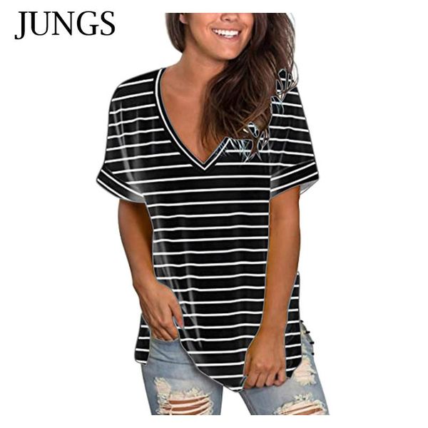 women's t-shirt t shirt for women v-neck short sleeve stripe loose casual soft cotton streetwear style summer, White
women's t-shirt t shirt for women v-neck short sleeve stripe loose casual soft cotton streetwear style summer, White