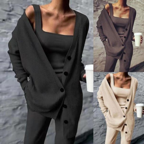 women's two piece pants 1 set vest coat temperament women long sleeve streetwear cardigan sweater trousers outfit, White
women's two piece pants 1 set vest coat temperament women long sleeve streetwear cardigan sweater trousers outfit, White