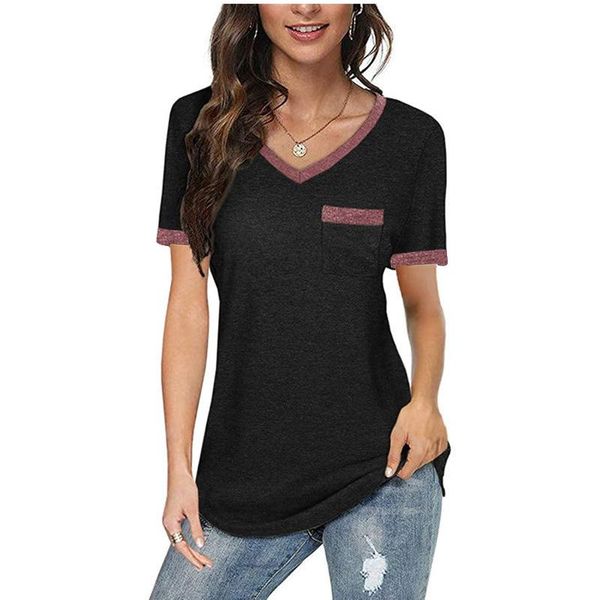 women's t-shirt 2021 spring and summer european wearing clothes v-neck short-sleeves contrast, White
women's t-shirt 2021 spring and summer european wearing clothes v-neck short-sleeves contrast, White
