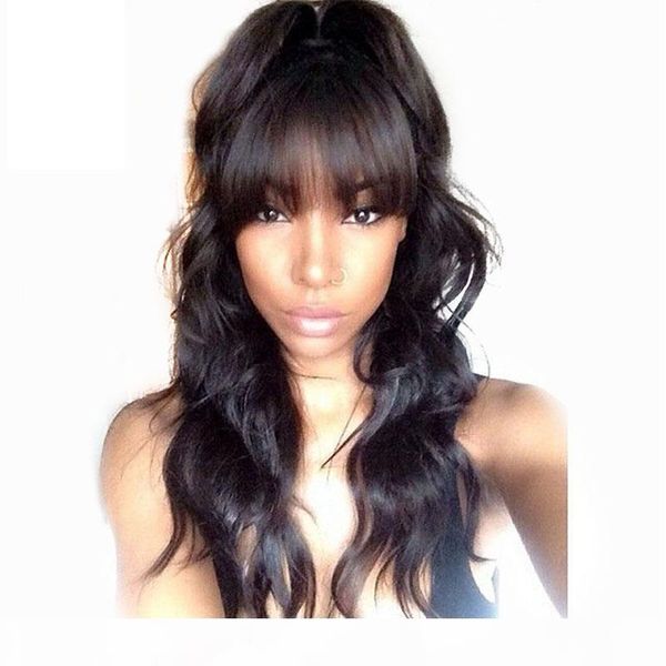 human hair wig with bangs for black women pre plucked virgin brazilian glueless body wave full lace front wigs bang with baby hair, Black;brown
human hair wig with bangs for black women pre plucked virgin brazilian glueless body wave full lace front wigs bang with baby hair, Black;brown