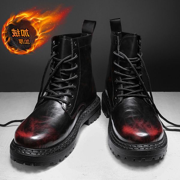 new british men's plush warm martin boots color matching work clothes high top, Black
new british men's plush warm martin boots color matching work clothes high top, Black