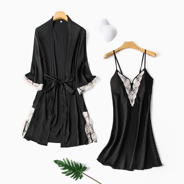 women kimono bathrobe gown lace patchwork sleepwear loose wedding robe set nightgown loose spring summer home dressing, Black;red
women kimono bathrobe gown lace patchwork sleepwear loose wedding robe set nightgown loose spring summer home dressing, Black;red