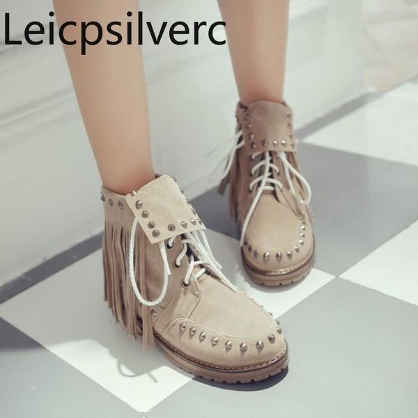 boots women's winter the fashion flock round head lace-up rivet tassel flat short tube shoes plus size 34-43, Black
boots women's winter the fashion flock round head lace-up rivet tassel flat short tube shoes plus size 34-43, Black