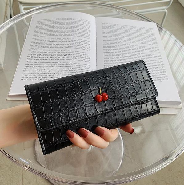 cherry shape girl lovely designer long wallet with card bag, Red;black