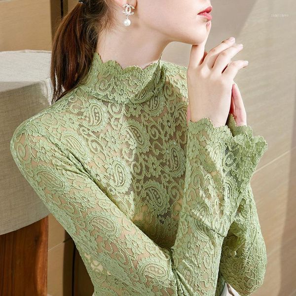 women's t-shirt high collar lace for women in early spring, White
women's t-shirt high collar lace for women in early spring, White