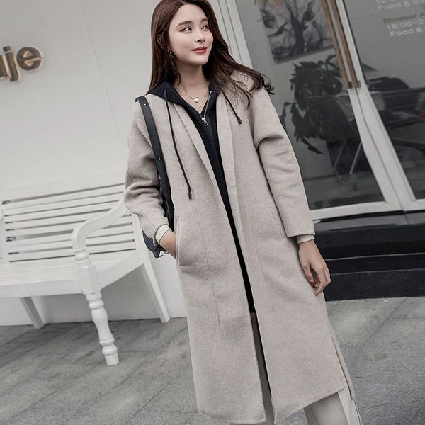 women's wool & blends autumn and winter fashion loose cashmere coat 100% lapel hoodie fabric warm, Black
women's wool & blends autumn and winter fashion loose cashmere coat 100% lapel hoodie fabric warm, Black