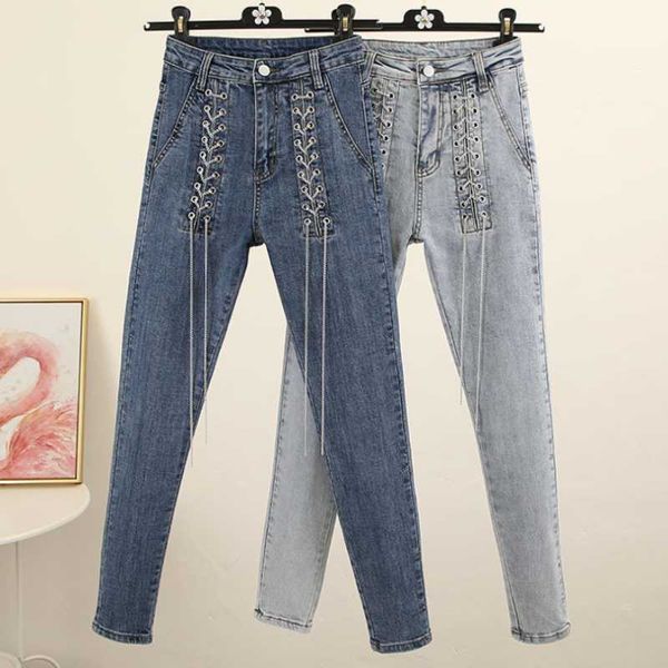 women's jeans 2021 spring autumn fashion lace up feet women high waist skinny pencil, Blue
women's jeans 2021 spring autumn fashion lace up feet women high waist skinny pencil, Blue
