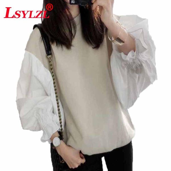 women's hoodies & sweatshirts 2021 spring autumn fashion o-neck lantern sleeve split joint short sweatshirt japan and south korea c732, Black
women's hoodies & sweatshirts 2021 spring autumn fashion o-neck lantern sleeve split joint short sweatshirt japan and south korea c732, Black