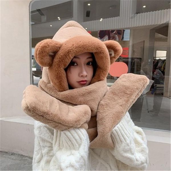 beanies bear ear hat glove scarf three piece set in one female simple letter winter warm and lovely plush girl cap
beanies bear ear hat glove scarf three piece set in one female simple letter winter warm and lovely plush girl cap