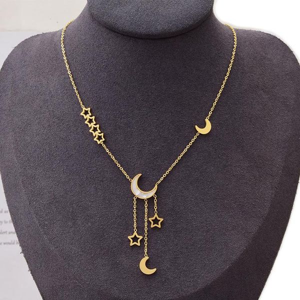 pendant necklaces european fashion statement shell moon necklace for women hollow star tassel jewelry stainless steel, Silver
pendant necklaces european fashion statement shell moon necklace for women hollow star tassel jewelry stainless steel, Silver