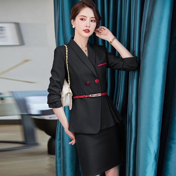 two piece dress fashion ladies black women business suits skirt and jacket sets work wear beauty salon office uniform styles, White
two piece dress fashion ladies black women business suits skirt and jacket sets work wear beauty salon office uniform styles, White