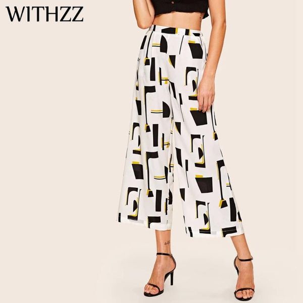 women's pants & capris withzz spring printed elegant wide-leg elastic waist casual, Black;white
women's pants & capris withzz spring printed elegant wide-leg elastic waist casual, Black;white