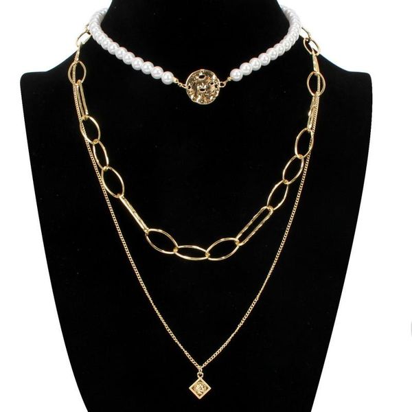 pendant necklaces 2021 bohemian multi layer necklace women pearl round metal chain choker fashion statement coin collares, Silver 
pendant necklaces 2021 bohemian multi layer necklace women pearl round metal chain choker fashion statement coin collares, Silver