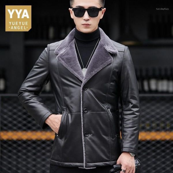 men's leather & faux winter warm outerwear fashion lapel collar sheepskin for mens genuine jacket casual single breasted coat m-4xl1, Black
men's leather & faux winter warm outerwear fashion lapel collar sheepskin for mens genuine jacket casual single breasted coat m-4xl1, Black