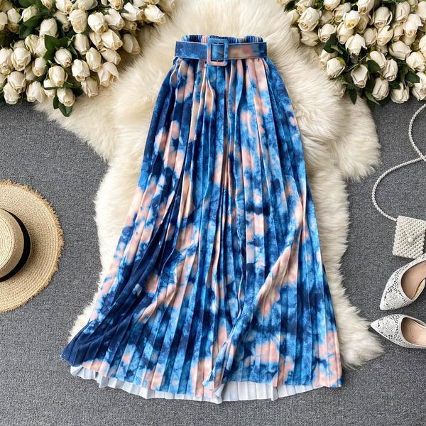 ins new tie dye print long skirt for women elegant belted high elastic waist pleated skirt casual female work daily skirts, Black
ins new tie dye print long skirt for women elegant belted high elastic waist pleated skirt casual female work daily skirts, Black
