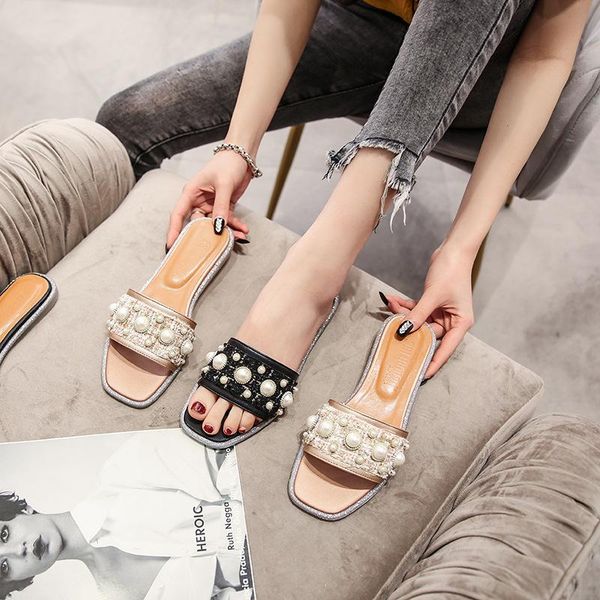 pearl rivets open toe lattices patchwork sandals women string bead flat transparent heels slides gold square toe sandalias femme, Black
pearl rivets open toe lattices patchwork sandals women string bead flat transparent heels slides gold square toe sandalias femme, Black