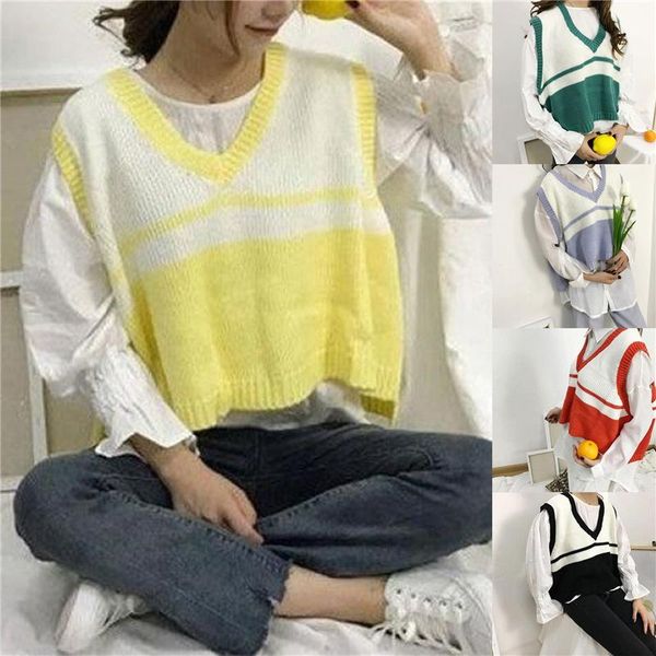 women's vests sweater vest women striped loose preppy sleeveless sweaters students korean style autumn winter outwear chic retro knitte, Black;white
women's vests sweater vest women striped loose preppy sleeveless sweaters students korean style autumn winter outwear chic retro knitte, Black;white