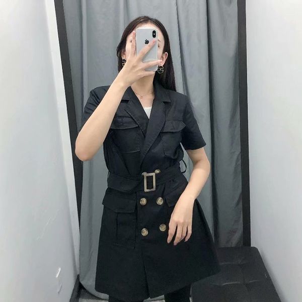 women short sleeve long blazers vintage double breasted female loose sashes blazers casual office lady pockets outwears, Black;gray
women short sleeve long blazers vintage double breasted female loose sashes blazers casual office lady pockets outwears, Black;gray