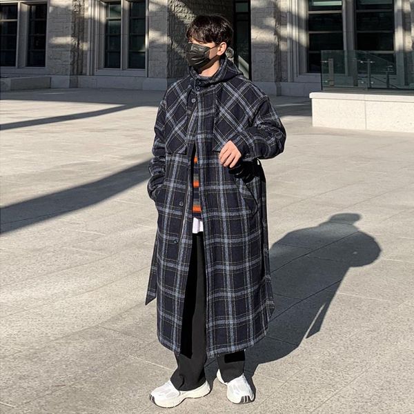 men's wool & blends winter thick long woolen coat men warm fashion oversized plaid korean loose hooded mens overcoat, Black
men's wool & blends winter thick long woolen coat men warm fashion oversized plaid korean loose hooded mens overcoat, Black