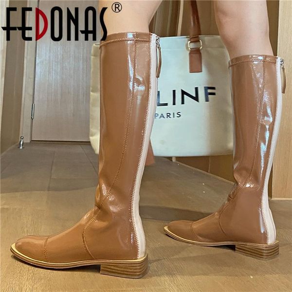 boots fedonas casual women knee-high autumn winter fashion concise round toe patent leather low heels back zipper shoes woman, Black
boots fedonas casual women knee-high autumn winter fashion concise round toe patent leather low heels back zipper shoes woman, Black