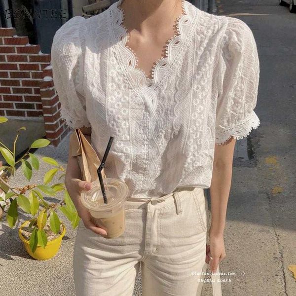 women's blouses & shirts women fashion lace v-neck solid design short puff sleeve summer all-match korean version prevalent tender muj, White
women's blouses & shirts women fashion lace v-neck solid design short puff sleeve summer all-match korean version prevalent tender muj, White