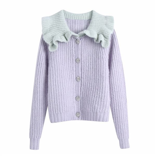 women's sweaters women autumn fashion patchwork pleated collar za knitted cardigans outwear chic girls jewellery button purple k6z, White;black 
women's sweaters women autumn fashion patchwork pleated collar za knitted cardigans outwear chic girls jewellery button purple k6z, White;black