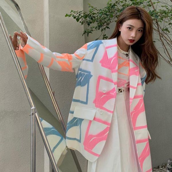 women's suits & blazers design printed suit jacket women autumn high street oversize female korean loose long sleeve jackets, White;black
women's suits & blazers design printed suit jacket women autumn high street oversize female korean loose long sleeve jackets, White;black