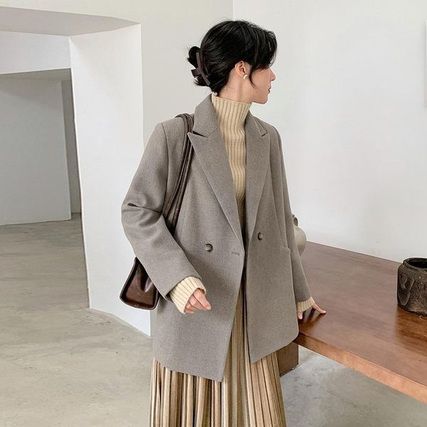 spring/fall blazers for woman with pockets office business double breasted jacket solid color elegant white blazer clothing, White;black
spring/fall blazers for woman with pockets office business double breasted jacket solid color elegant white blazer clothing, White;black