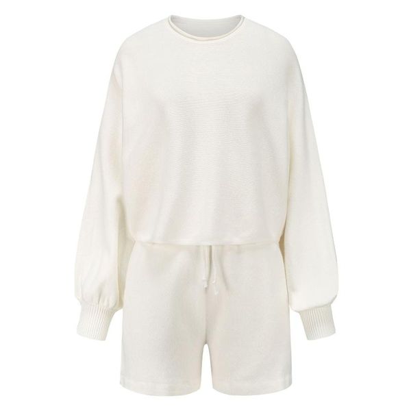 women 2pcs knit outfit puff sleeve crop drawstring shorts sweater loungewear e56a, White;black
women 2pcs knit outfit puff sleeve crop drawstring shorts sweater loungewear e56a, White;black