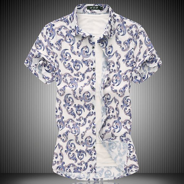 white men's shirts 2021 new smart floral style men short sleeve oversized shirt size 5xl 6xl 7xl #9996 880v, White;black