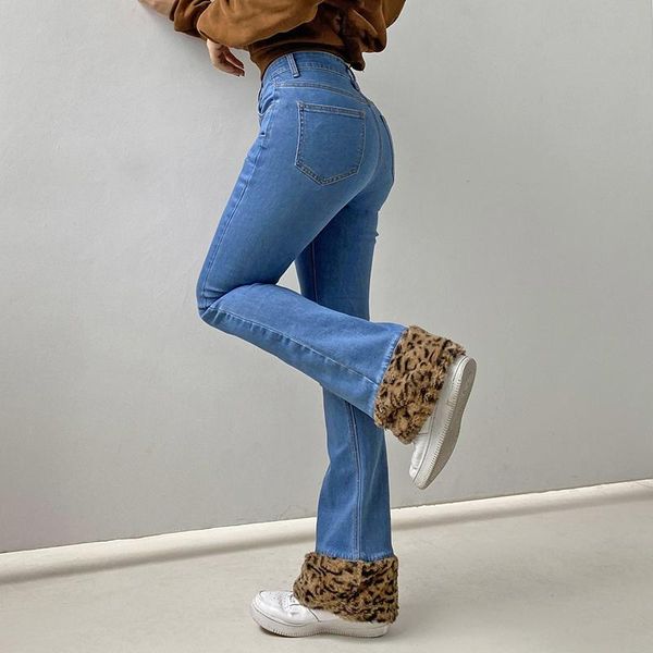 women's korean style slim fitting jeans leopard patchwork hem high waist trendy wild chic casual denim pants trousers, Blue
women's korean style slim fitting jeans leopard patchwork hem high waist trendy wild chic casual denim pants trousers, Blue