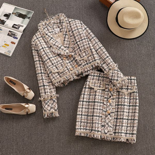 2021 new autumn winter fashion 2 piece women long sleeve tweed jacket coat+mini wool skirt set ladies vintage clothing sets qimh, Black;gray
2021 new autumn winter fashion 2 piece women long sleeve tweed jacket coat+mini wool skirt set ladies vintage clothing sets qimh, Black;gray