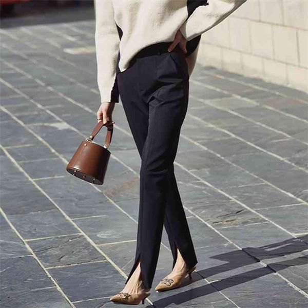 ael spring ladies black pencil pants bottom split casual pants simple slim elastic long trousers for women 210721, Black;white
ael spring ladies black pencil pants bottom split casual pants simple slim elastic long trousers for women 210721, Black;white