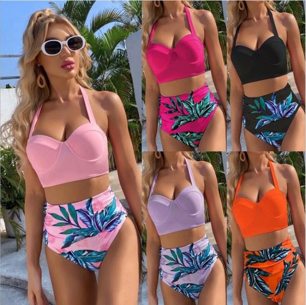 women's swimwear high waist print women bikini swimsuit summer female bandage set push up halter beachwear suits, White;black
women's swimwear high waist print women bikini swimsuit summer female bandage set push up halter beachwear suits, White;black
