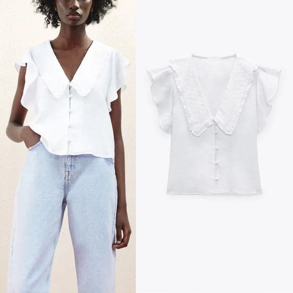 women's blouses & shirts summer white linen woman blouse 2021 openwork embroidery bib collar casual shirt chic sleeveless ruffle trim b
women's blouses & shirts summer white linen woman blouse 2021 openwork embroidery bib collar casual shirt chic sleeveless ruffle trim b