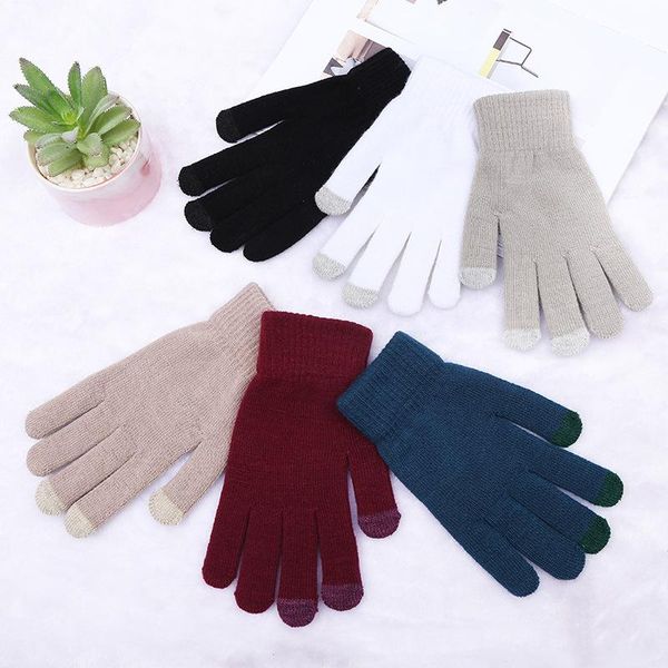 children's mittens fashion women men winter ribbed knitted full fingered gloves basic solid color thicken plush lining thermal, White 
children's mittens fashion women men winter ribbed knitted full fingered gloves basic solid color thicken plush lining thermal, White