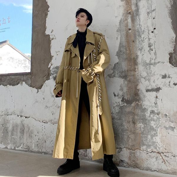 men's trench coats 2021 good quality drawstring patchwork long coat men hip hop korean fashion winter jacket gabardina hombre, Tan;black
men's trench coats 2021 good quality drawstring patchwork long coat men hip hop korean fashion winter jacket gabardina hombre, Tan;black