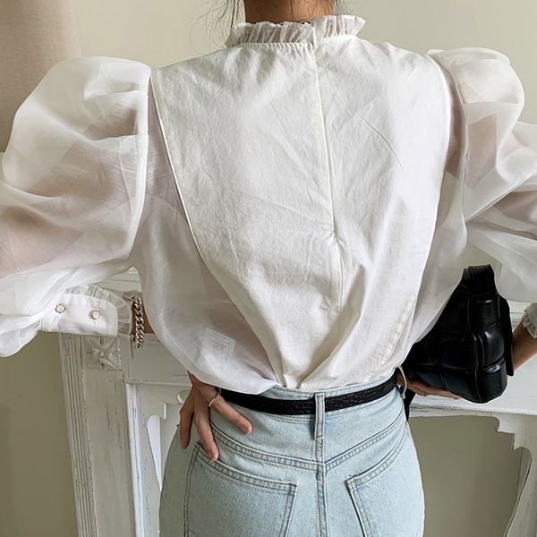 stand collar puff sleeve stitching see-through thin blouse loose long sleeve white shirt all-match blusas for women
stand collar puff sleeve stitching see-through thin blouse loose long sleeve white shirt all-match blusas for women